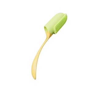 Spazzola da dito con testina lime e manico giallo su sfondo bianco